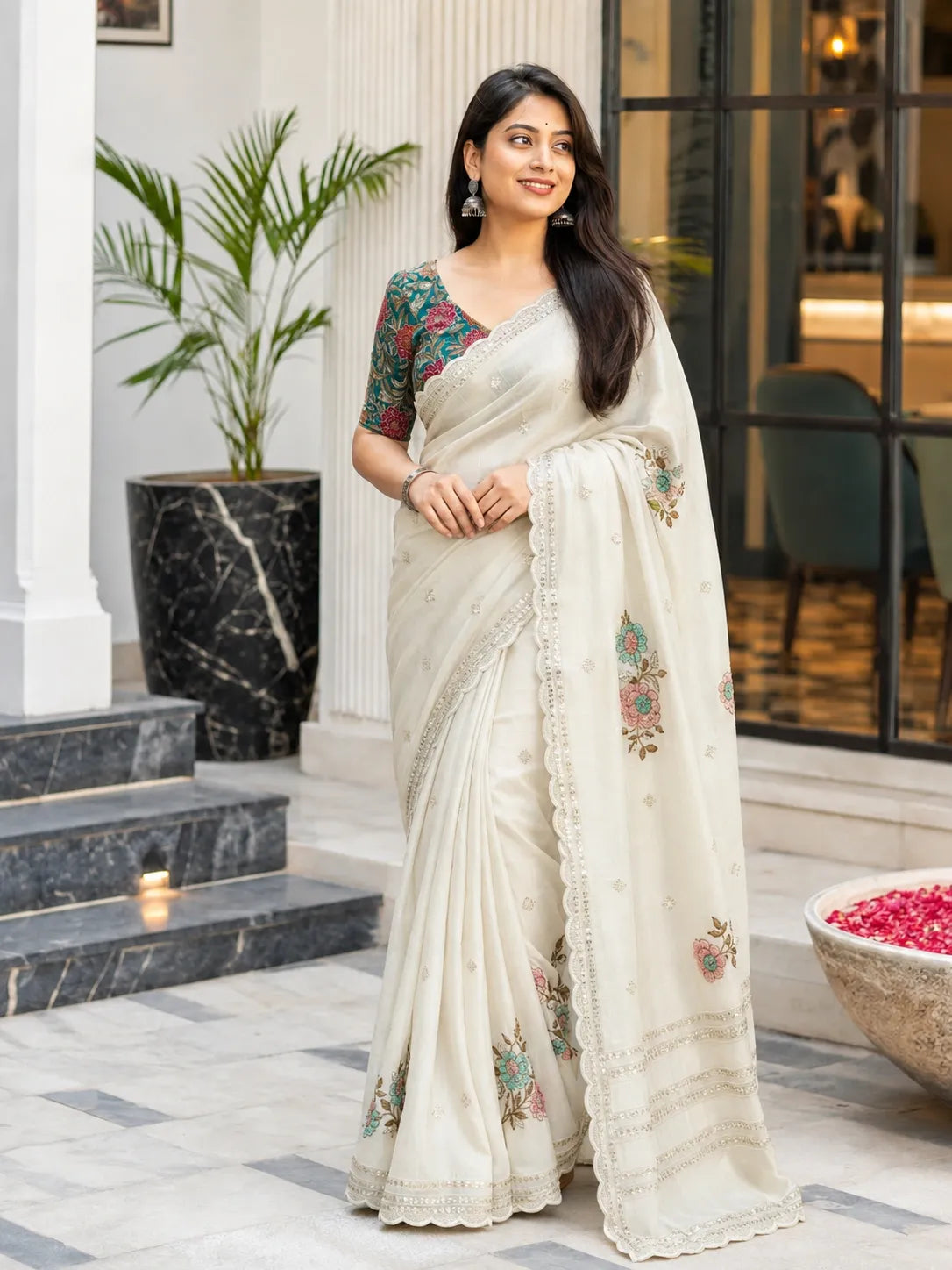 buy off white silk saree