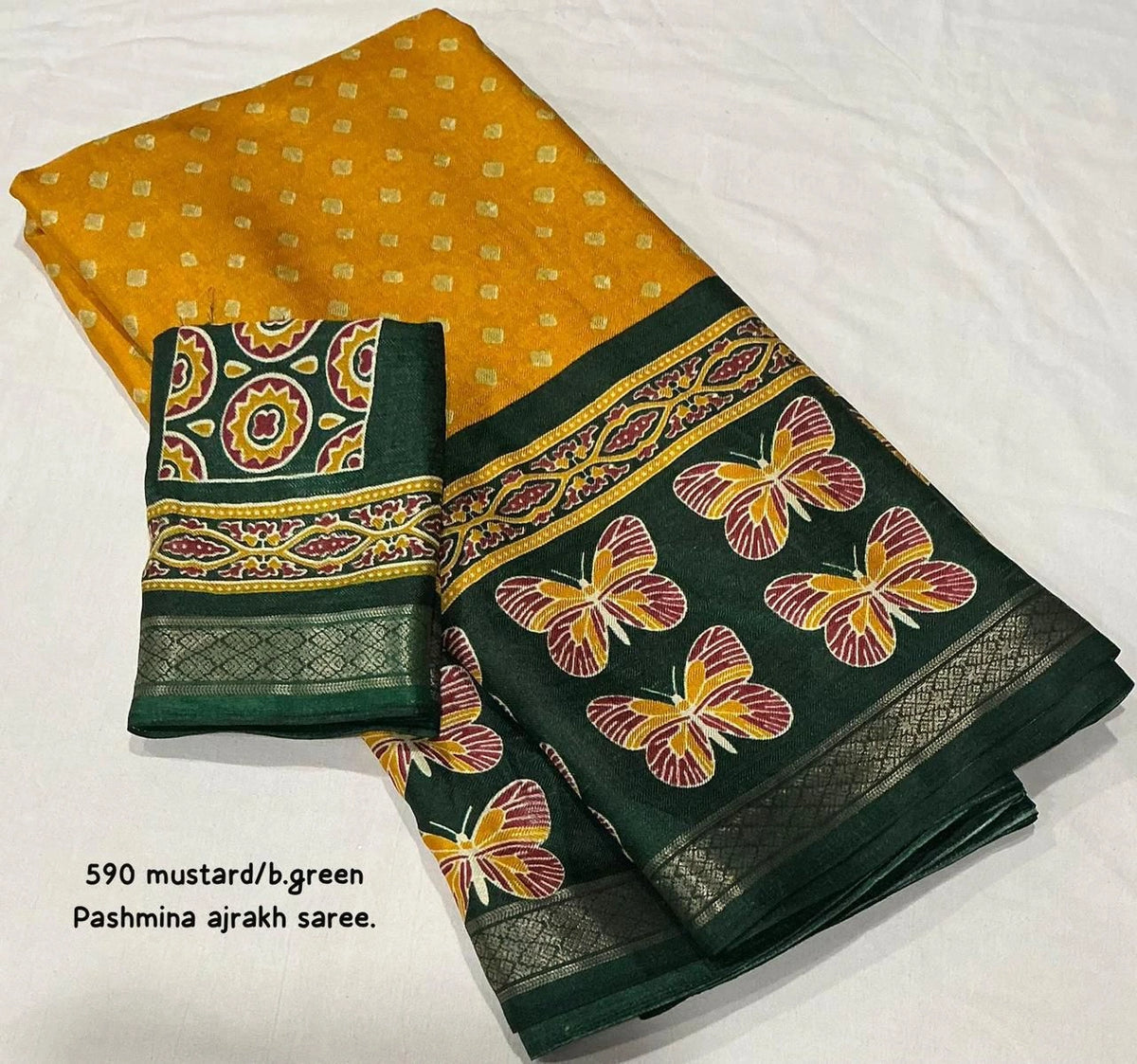 green pallu mustard set