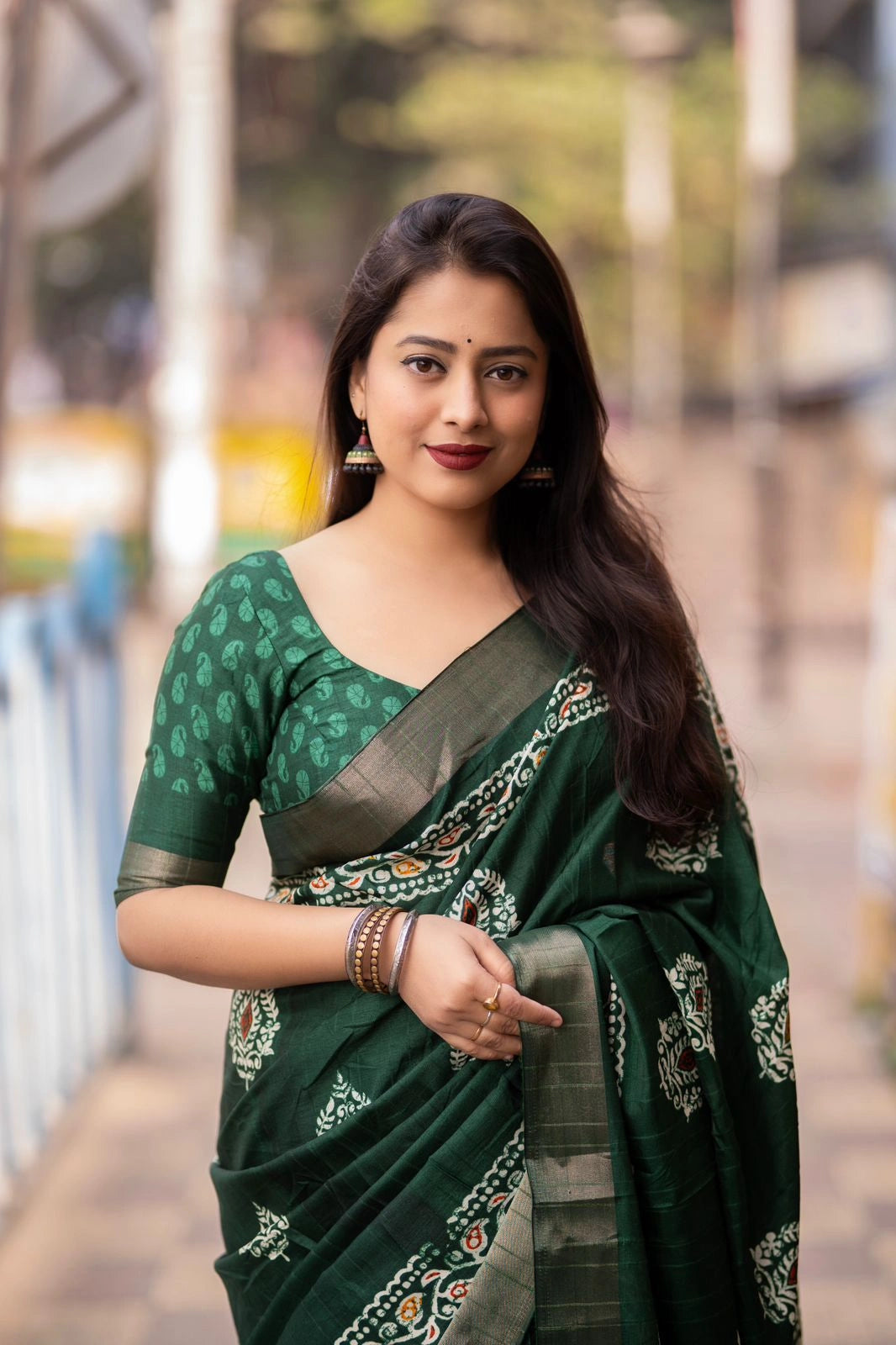 green slub silk saree