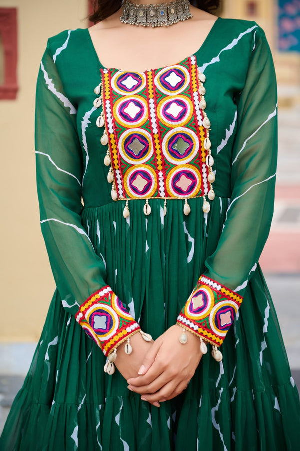 Laheriya Print Faux Georgette Gown with Kutchi Patchwork