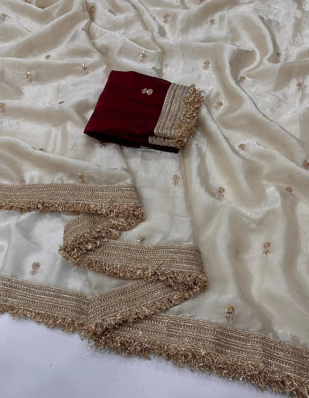 ivory sequin saree look