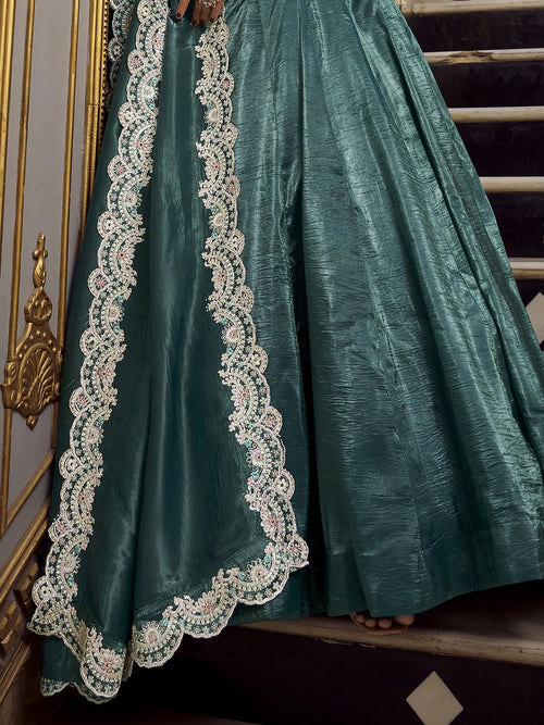 Amazing Thread Embroidered Crushed Lehenga Choli