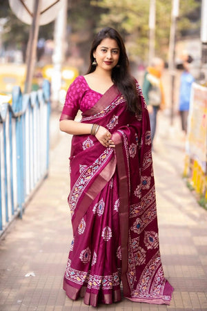 magenta printed saree
