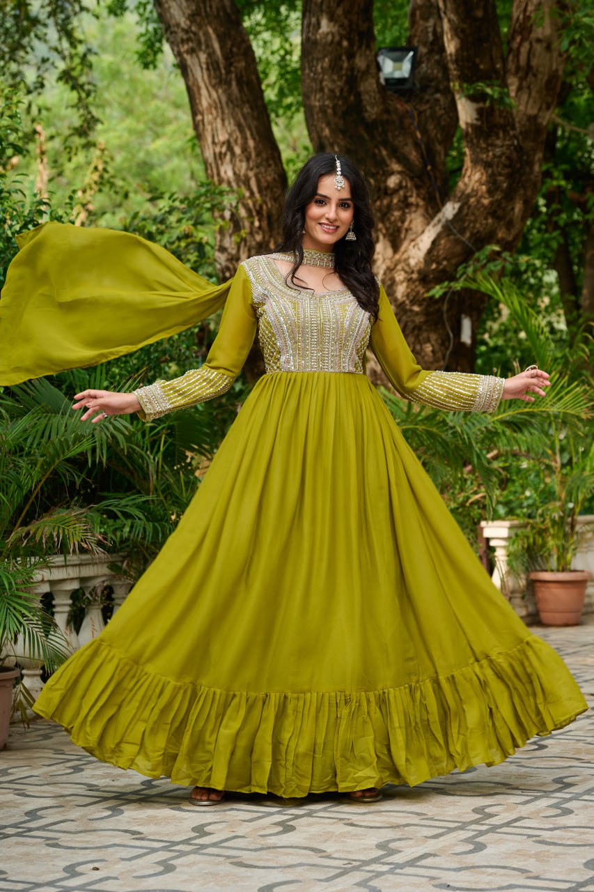 Star Georgette Embroidered Gown with Dupatta