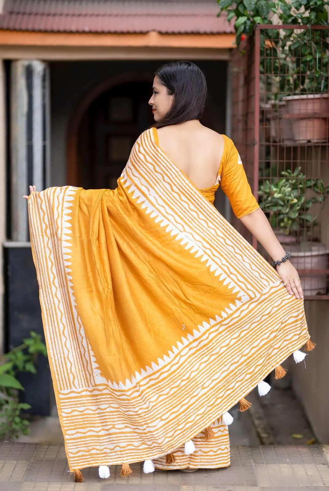 mustard cotton saree