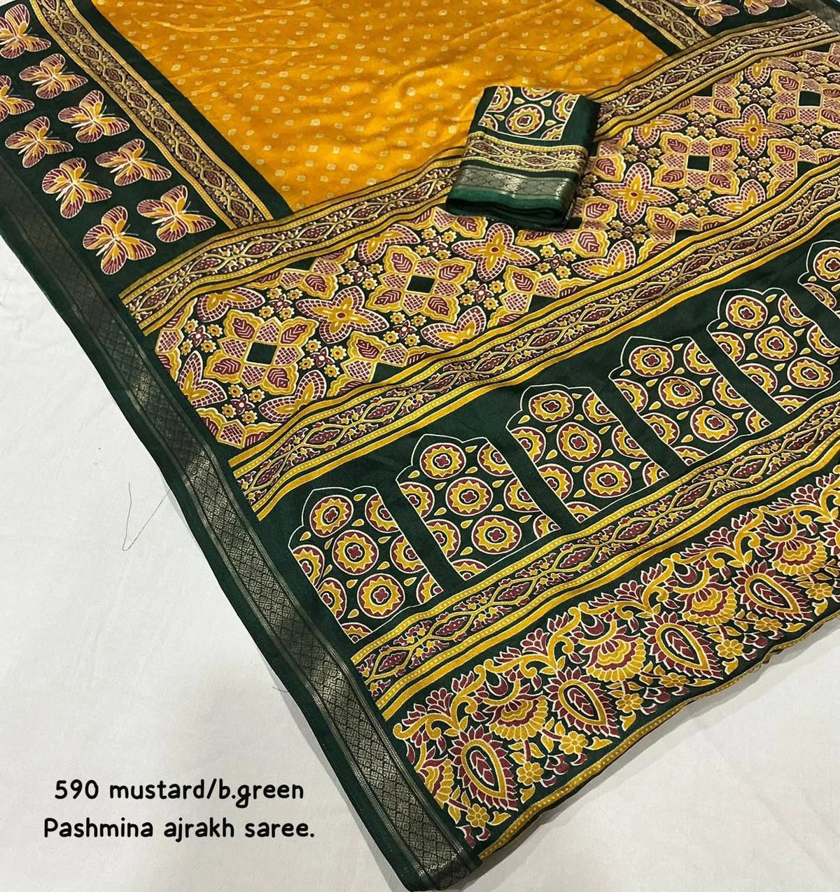 mustard pashmina saree