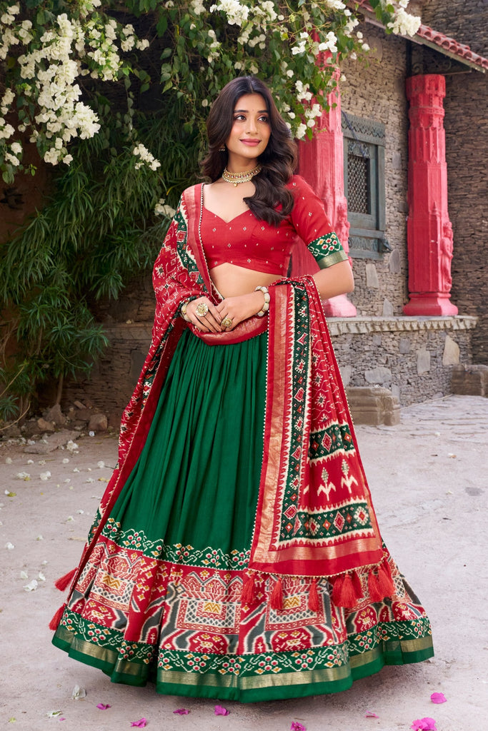 Elegant Patola Tussar Silk Lehenga Set with Blouse & Dupatta