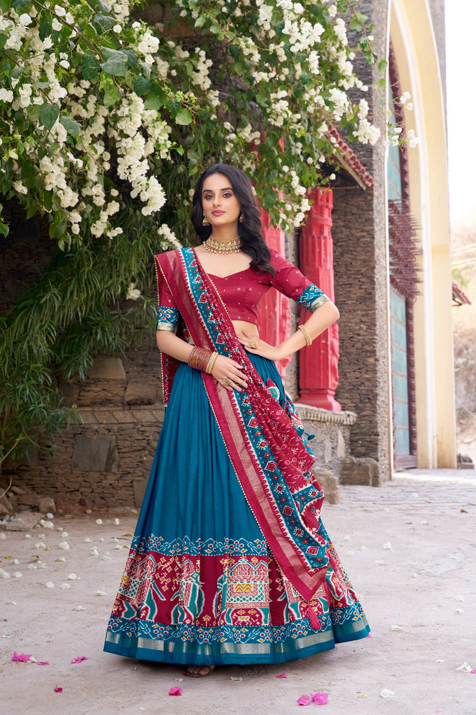 Elegant Patola Tussar Silk Lehenga Set with Blouse & Dupatta