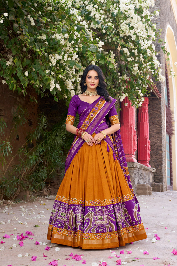 Elegant Patola Tussar Silk Lehenga Set with Blouse & Dupatta