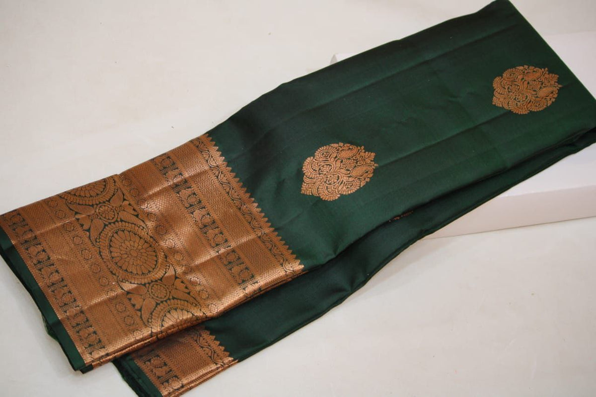 Women's Kanjeevaram Copper Flower Pot Saree With Blouse