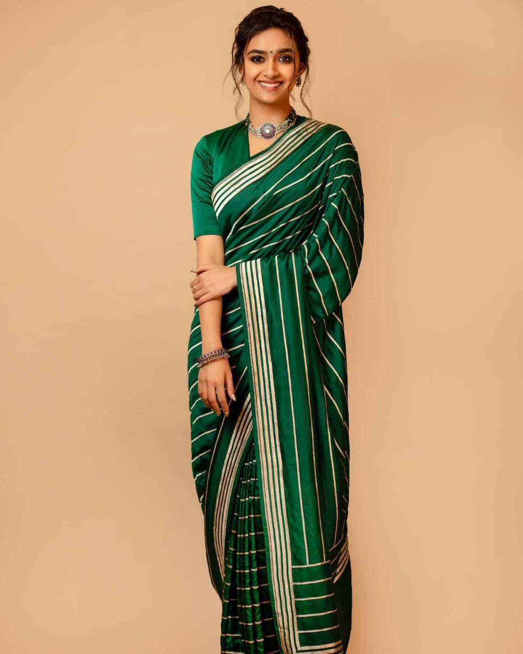 Emerald Green Beautiful Heavy Jacquard Border Work Saree