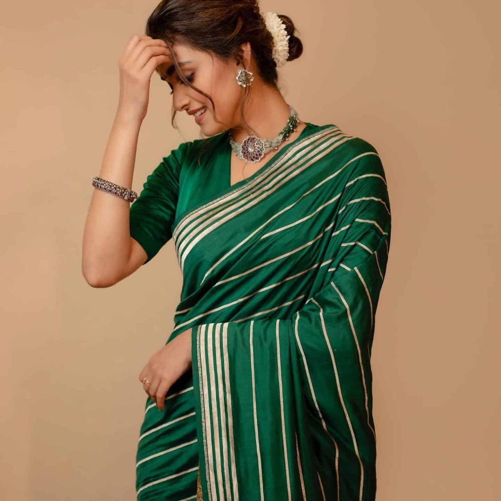 Emerald Green Beautiful Heavy Jacquard Border Work Saree