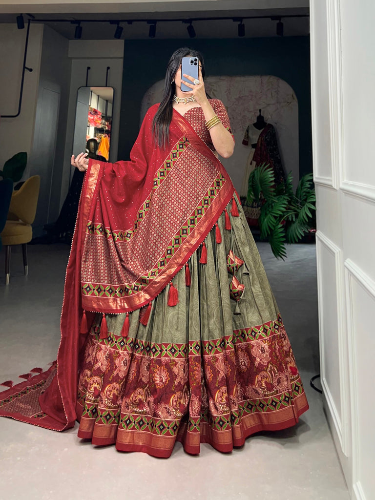 Tussar Silk Printed Lehenga Choli