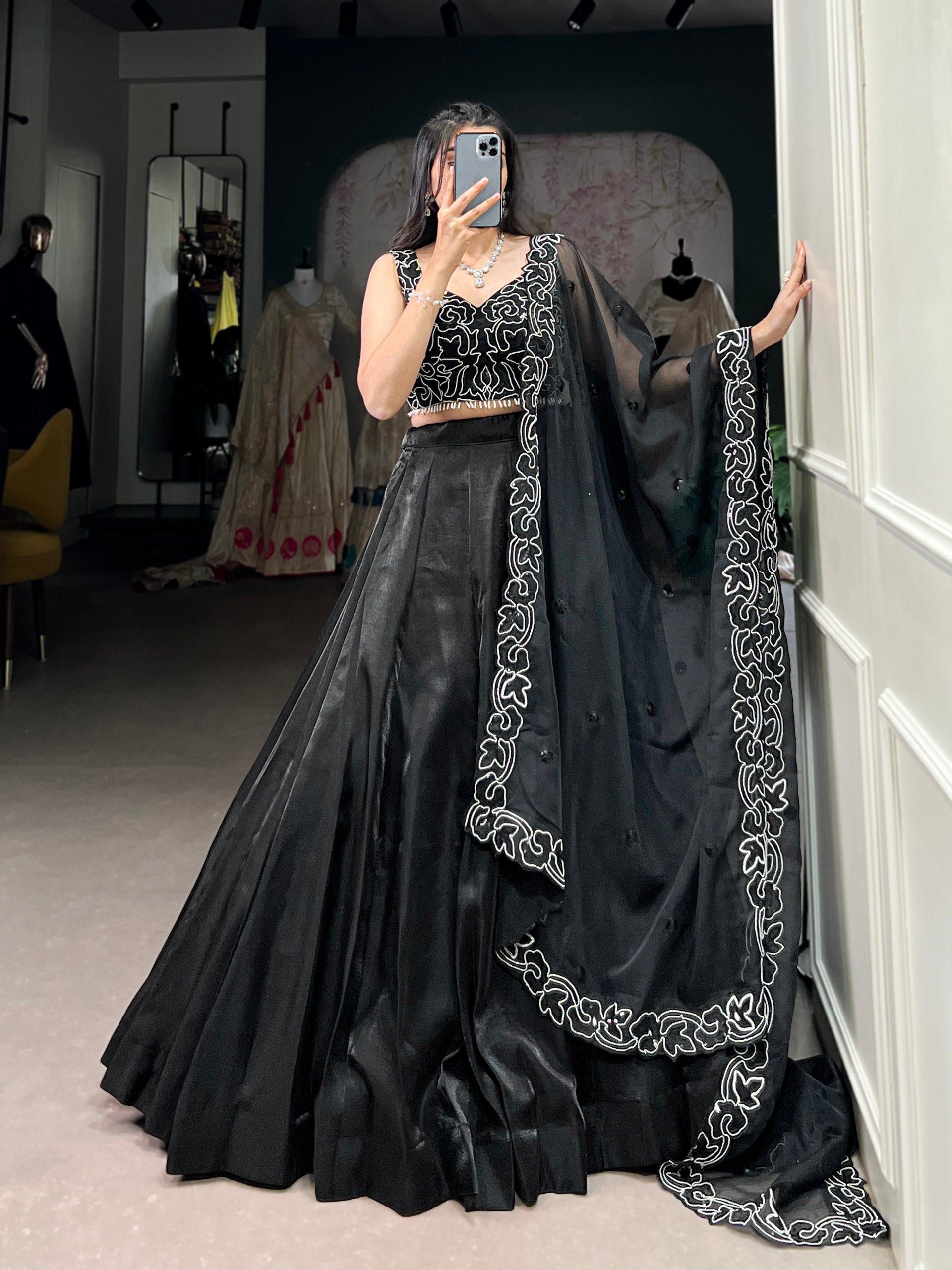 Black Elegance Sequins Embroidery Work Partywear Lehenga Choli