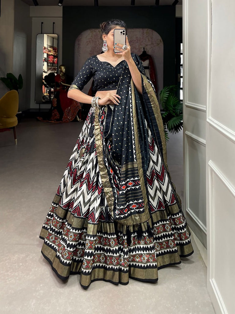 Tussar Silk Lehenga Set – Foil Work & Dupatta