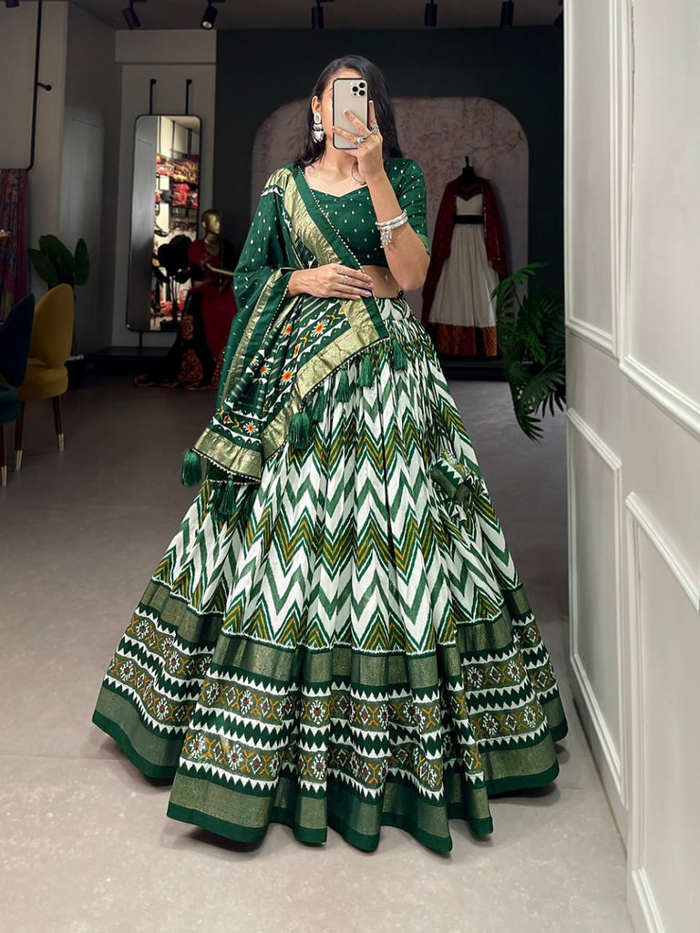 Tussar Silk Lehenga Set – Foil Work & Dupatta