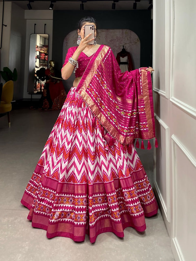 Tussar Silk Lehenga Set – Foil Work & Dupatta