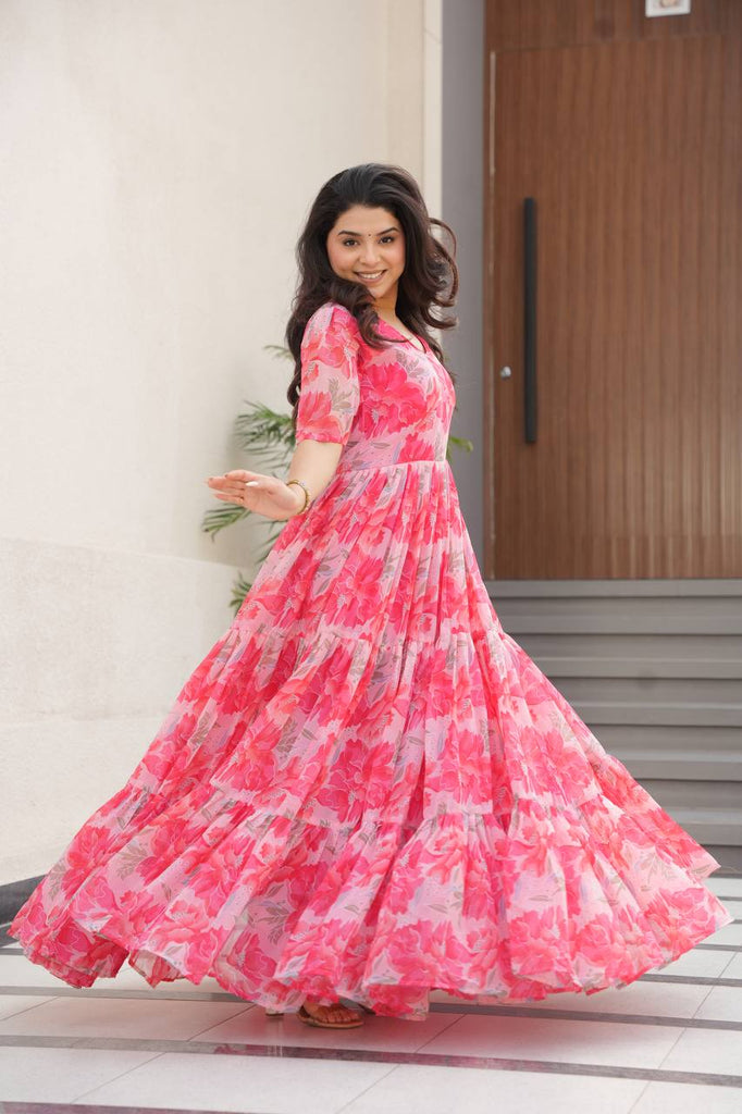 Faux Georgettw With Print Gown
