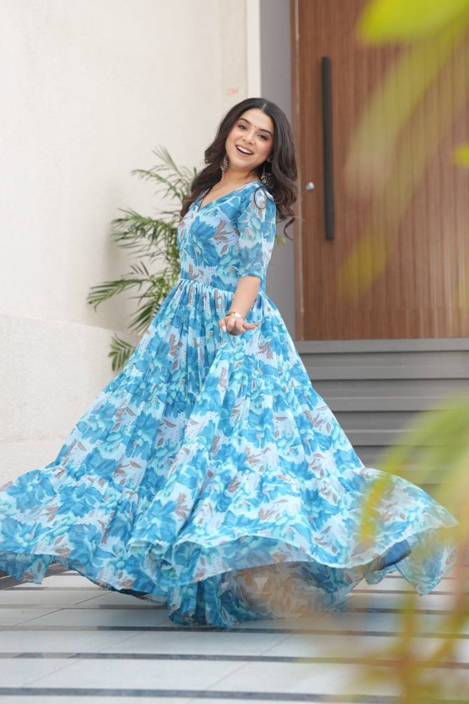 Faux Georgettw With Print Gown
