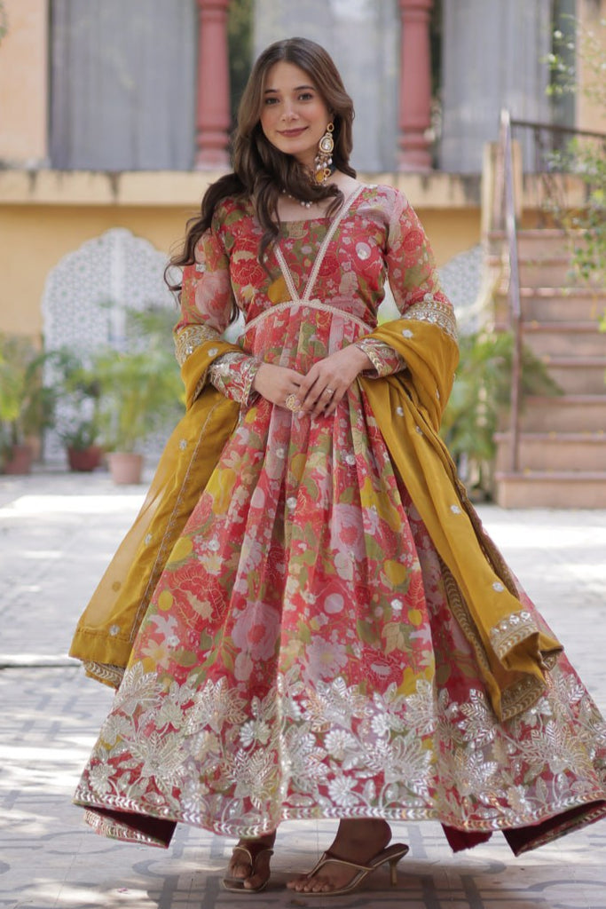 Noor-E-Nazaakat Sequin Embellished Silk Ensemble Gown