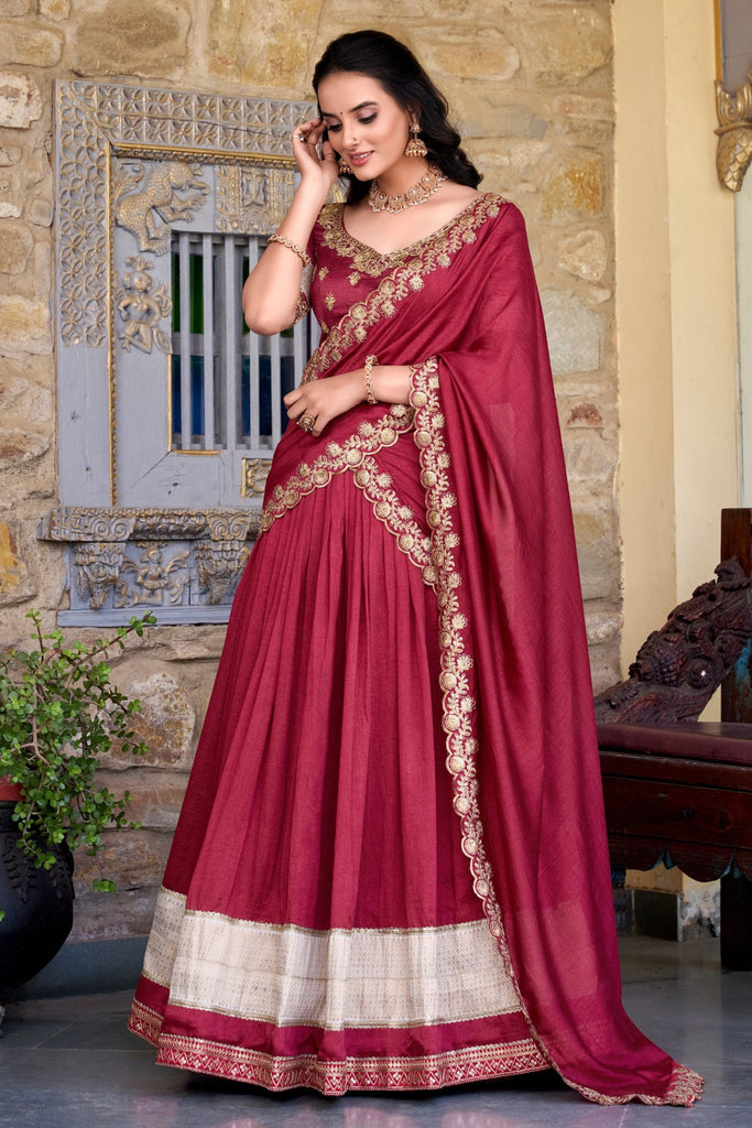 White & Maroon Lehenga Choli Set