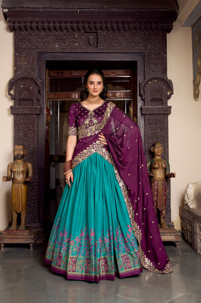 Tussar Silk Printed With Foil Work Lehenga Choli