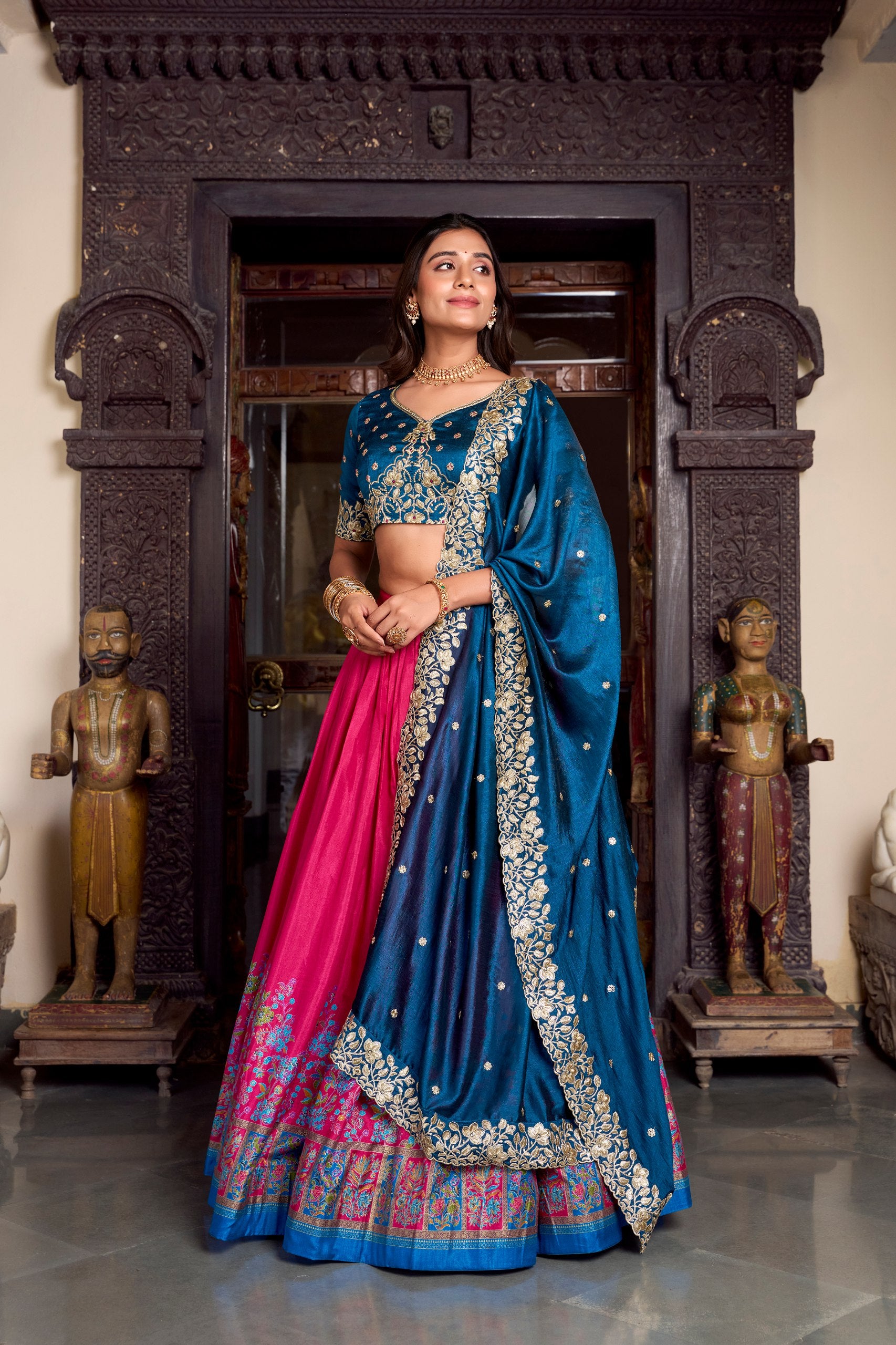 Tussar Silk Printed With Foil Work Lehenga Choli