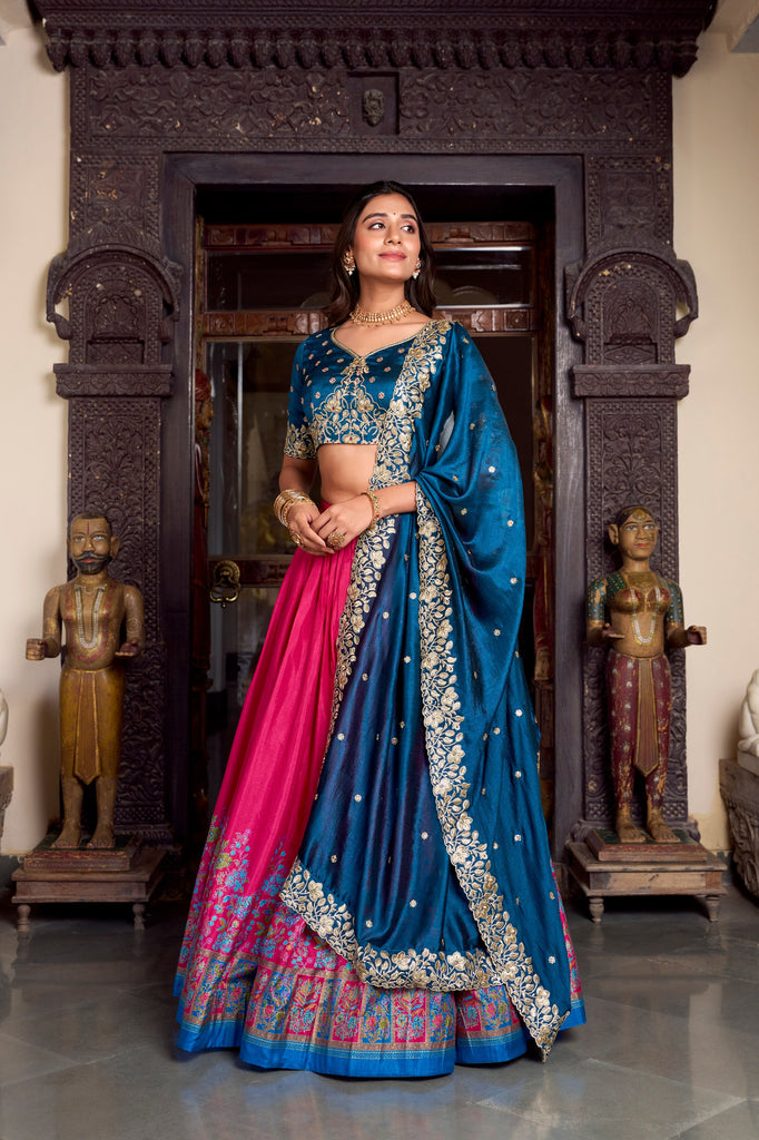 Tussar Silk Printed With Foil Work Lehenga Choli