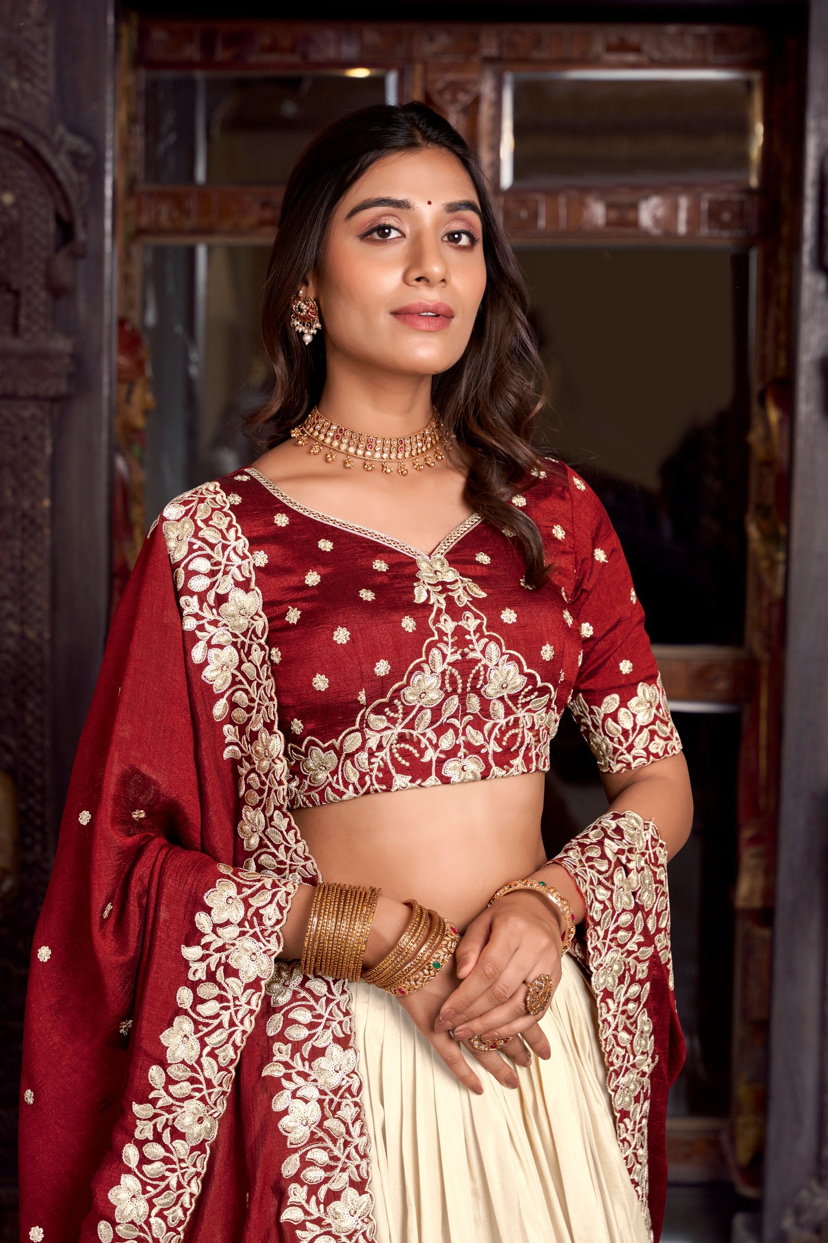 Tussar Silk Printed With Foil Work Lehenga Choli