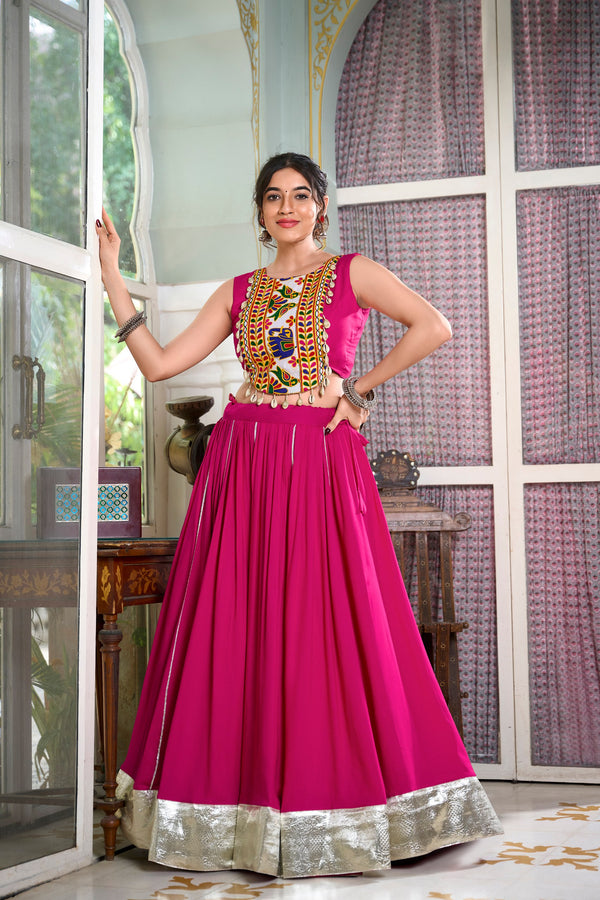 Wine, Pink, Black & Parrot Colored Lehenga Choli Set