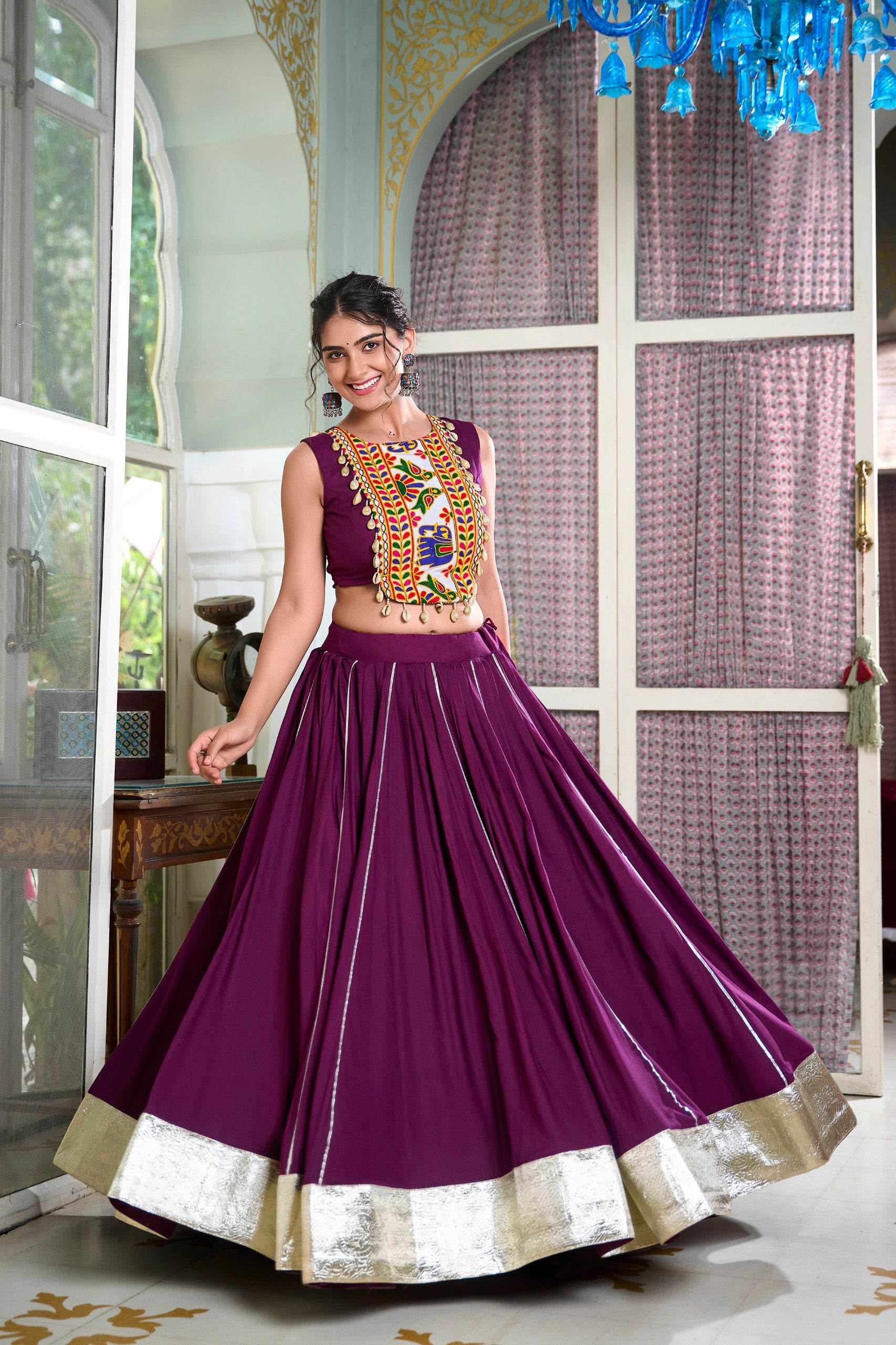 Wine, Pink, Black & Parrot Colored Lehenga Choli Set