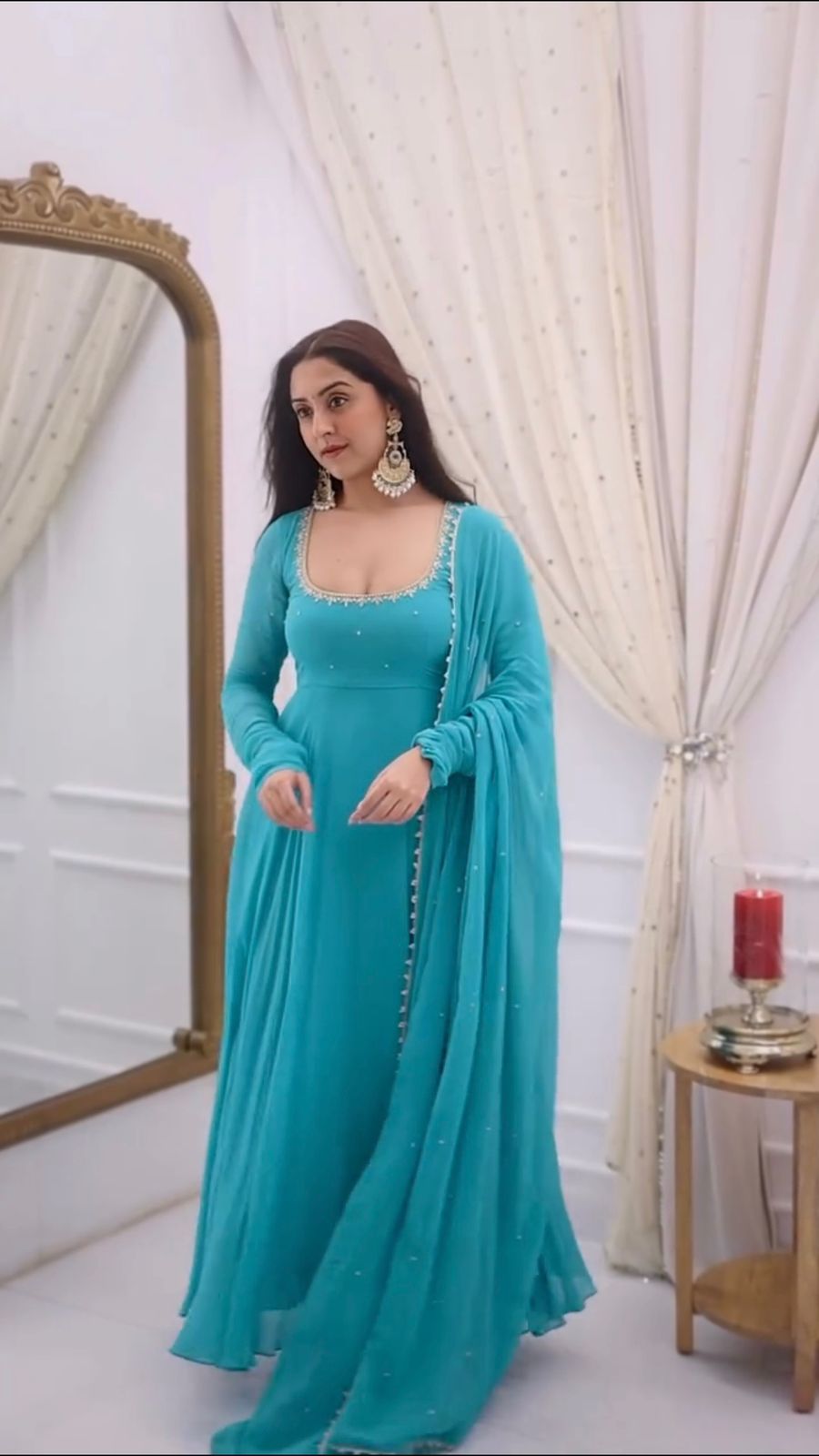 Chinnon Embellished Party Wear Gown with Dupatta | Ready to Wear Designer Set