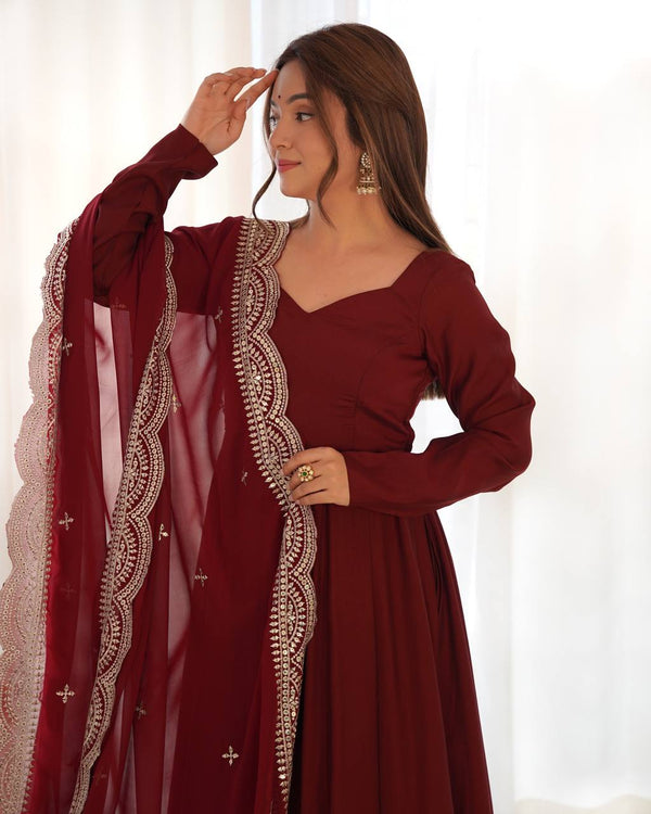 Premium Roman Silk Chanderi 16 Kali Anarkali Gown Set