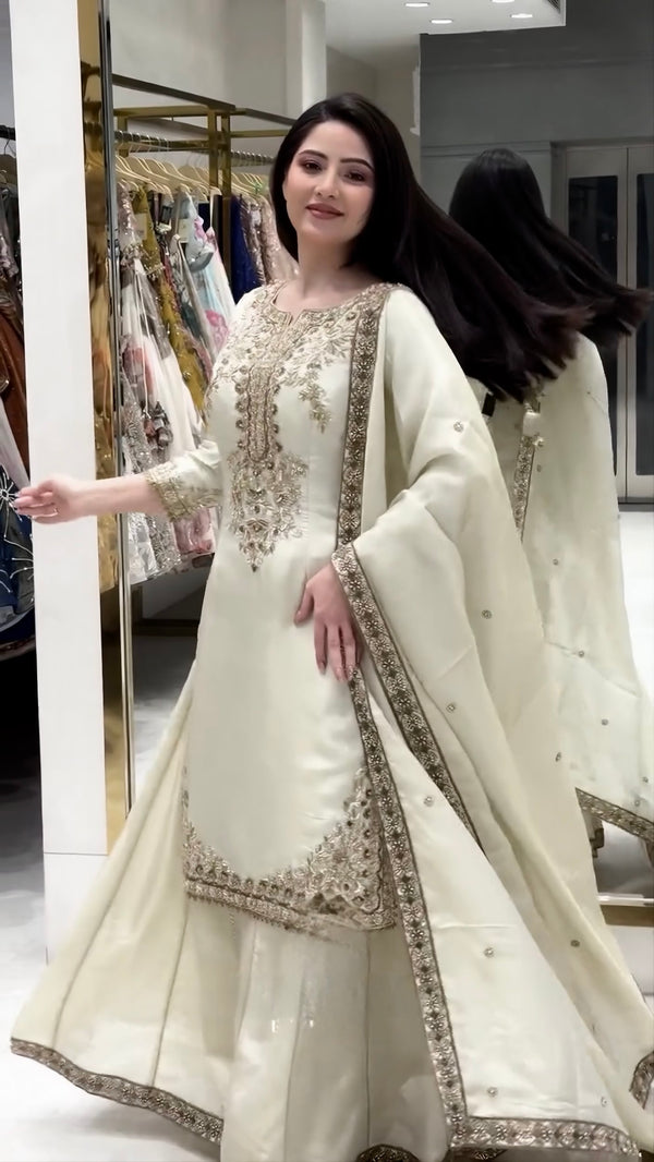 Premium GMY Silk Embroidered Plazzo Set