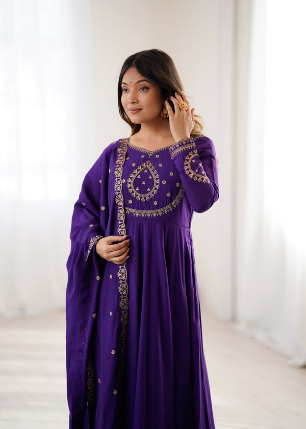Premium Roman Chanderi Silk Anarkali Set