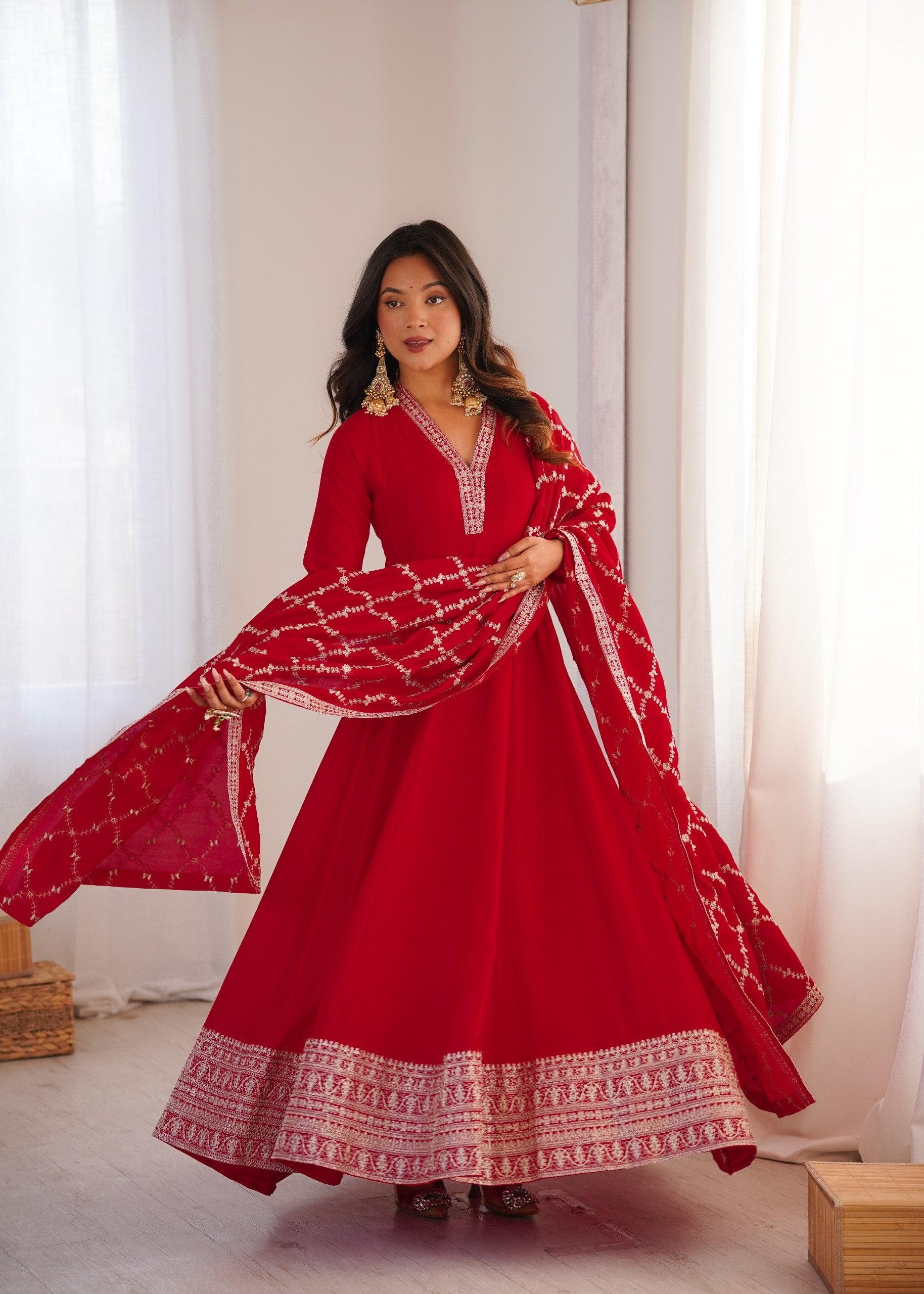 Heavy Blooming Vichitra Silk Anarkali Gown Set