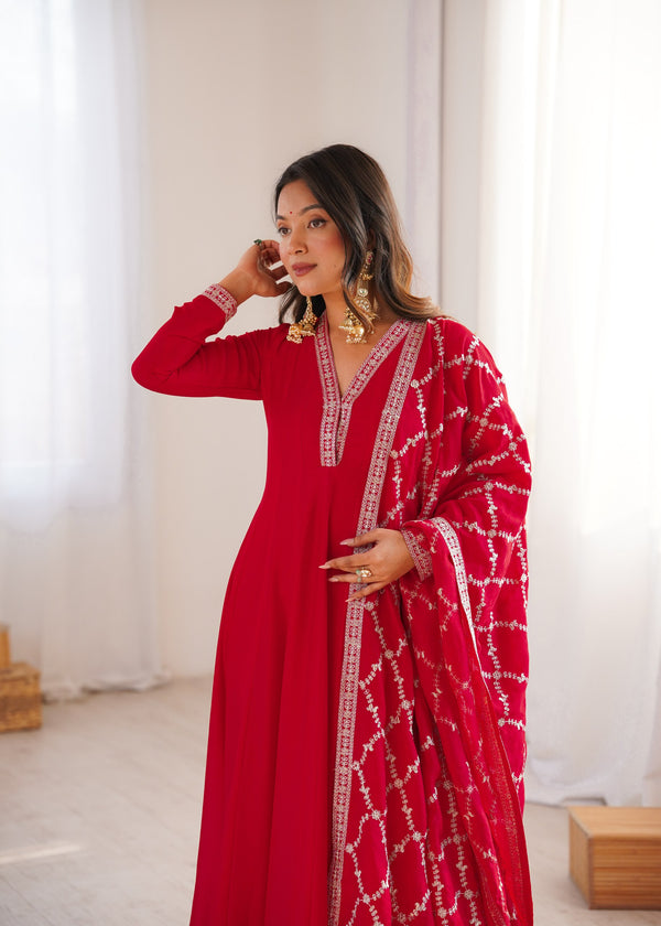 Heavy Blooming Vichitra Silk Anarkali Gown Set