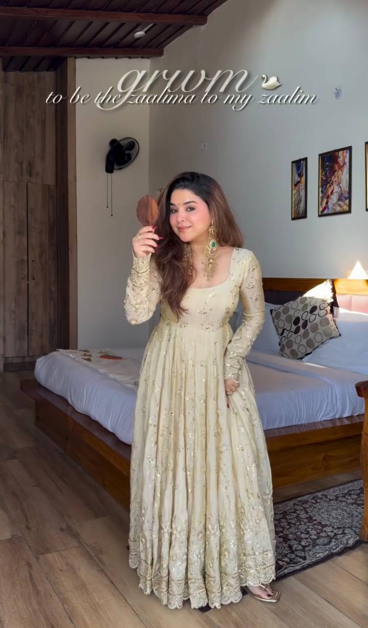 Royal Chinon Silk Embroidered Gown Set