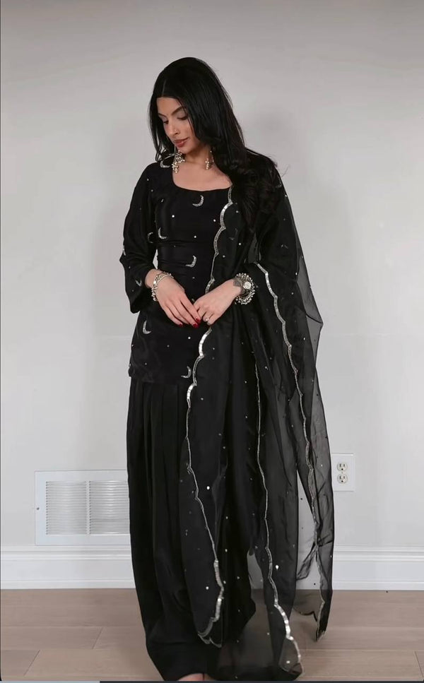 Designer Crepe Silk Top Farshi Salwar Set