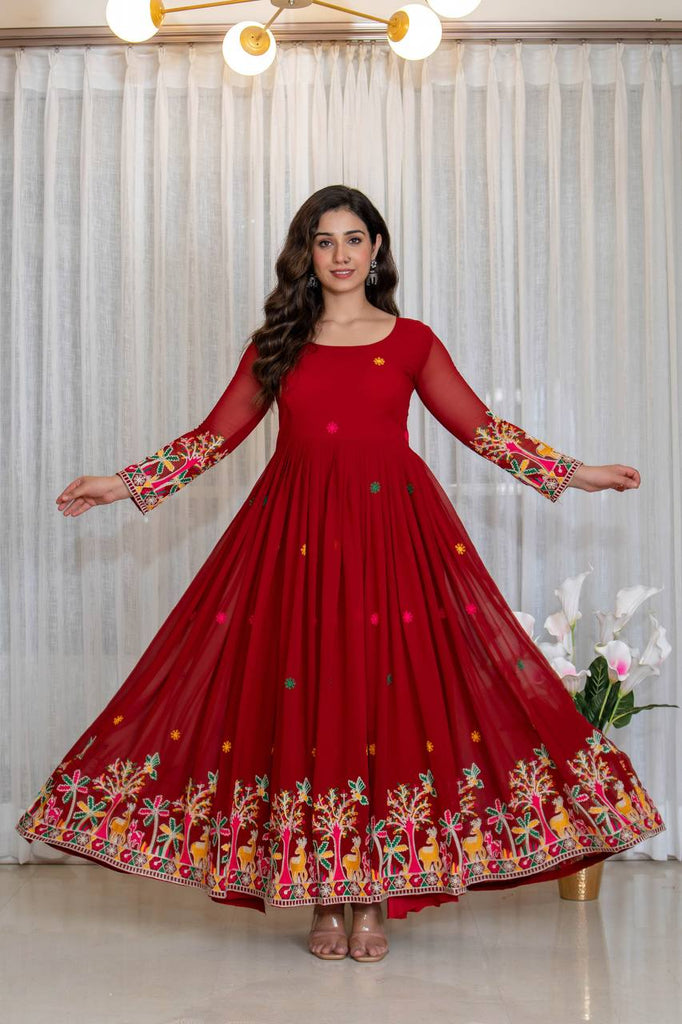 Pure Faux Georgette Embroidered Anarkali Gown Set