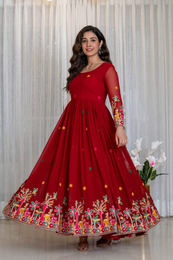 Pure Faux Georgette Embroidered Anarkali Gown Set