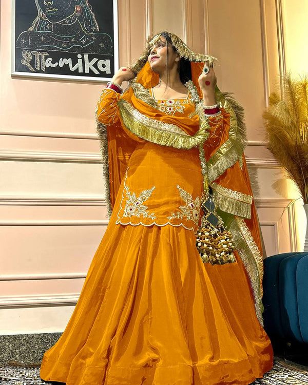 Natural Crepe Silk Embroidered Lehenga Set with Dupatta