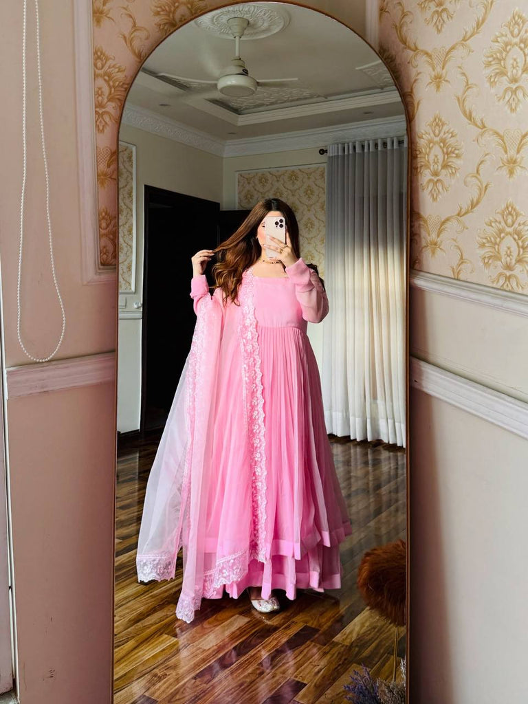 Faux Georgette Top Palazzo Set with Organza Silk Dupatta