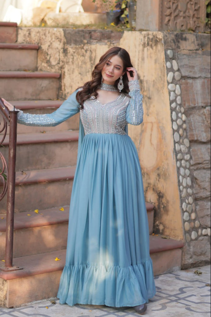 long sleeves design for dress Full Sleeve Designer Gown For Reception – Skyparrow