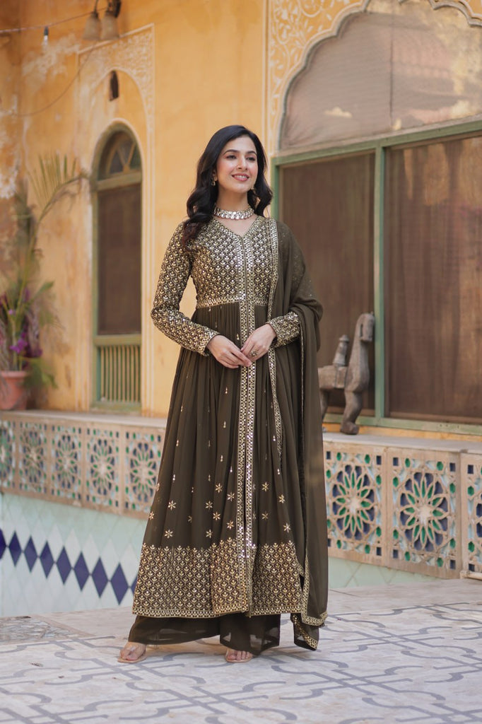 V-Neck Georgette Embroidered Sharara