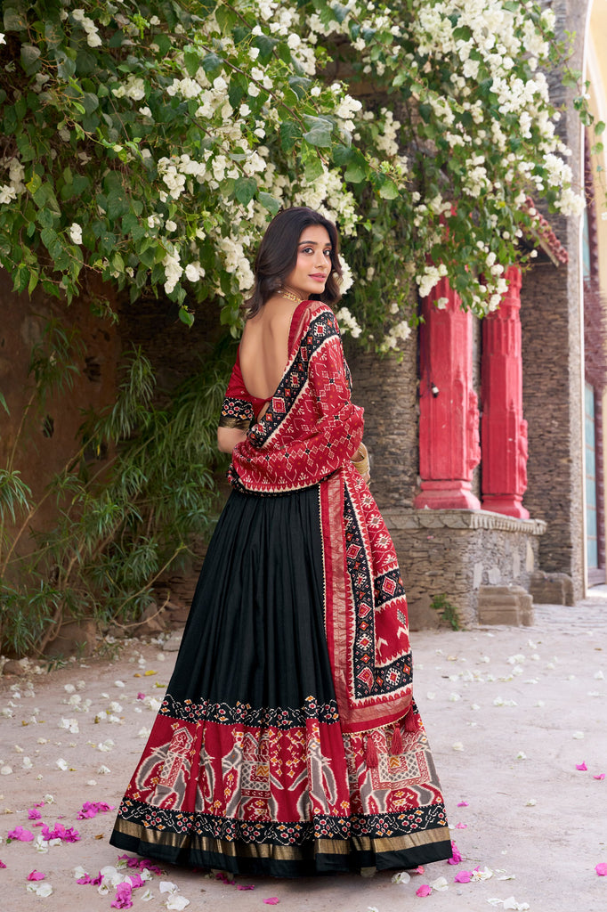 Elegant Patola Tussar Silk Lehenga Set with Blouse & Dupatta