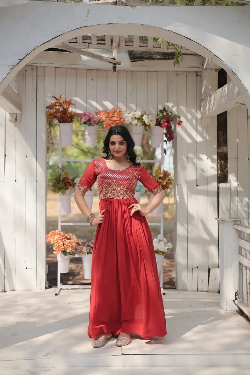 Exquisite Zari-Thread & Sequins Embroidered Designer Gown