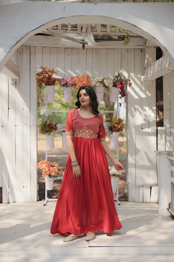 Exquisite Zari-Thread & Sequins Embroidered Designer Gown