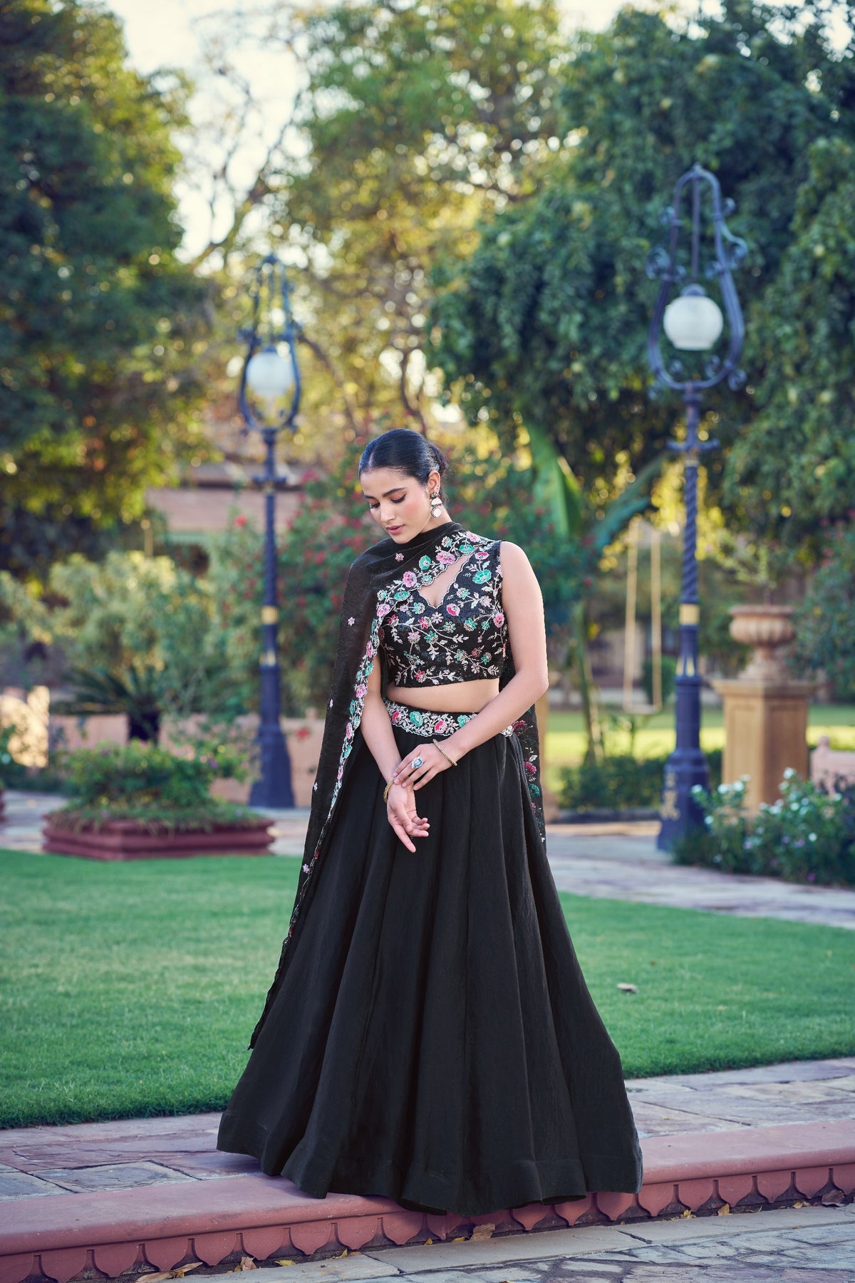 Black Floral Embroidered Frendy Silk Lehenga Choli Set