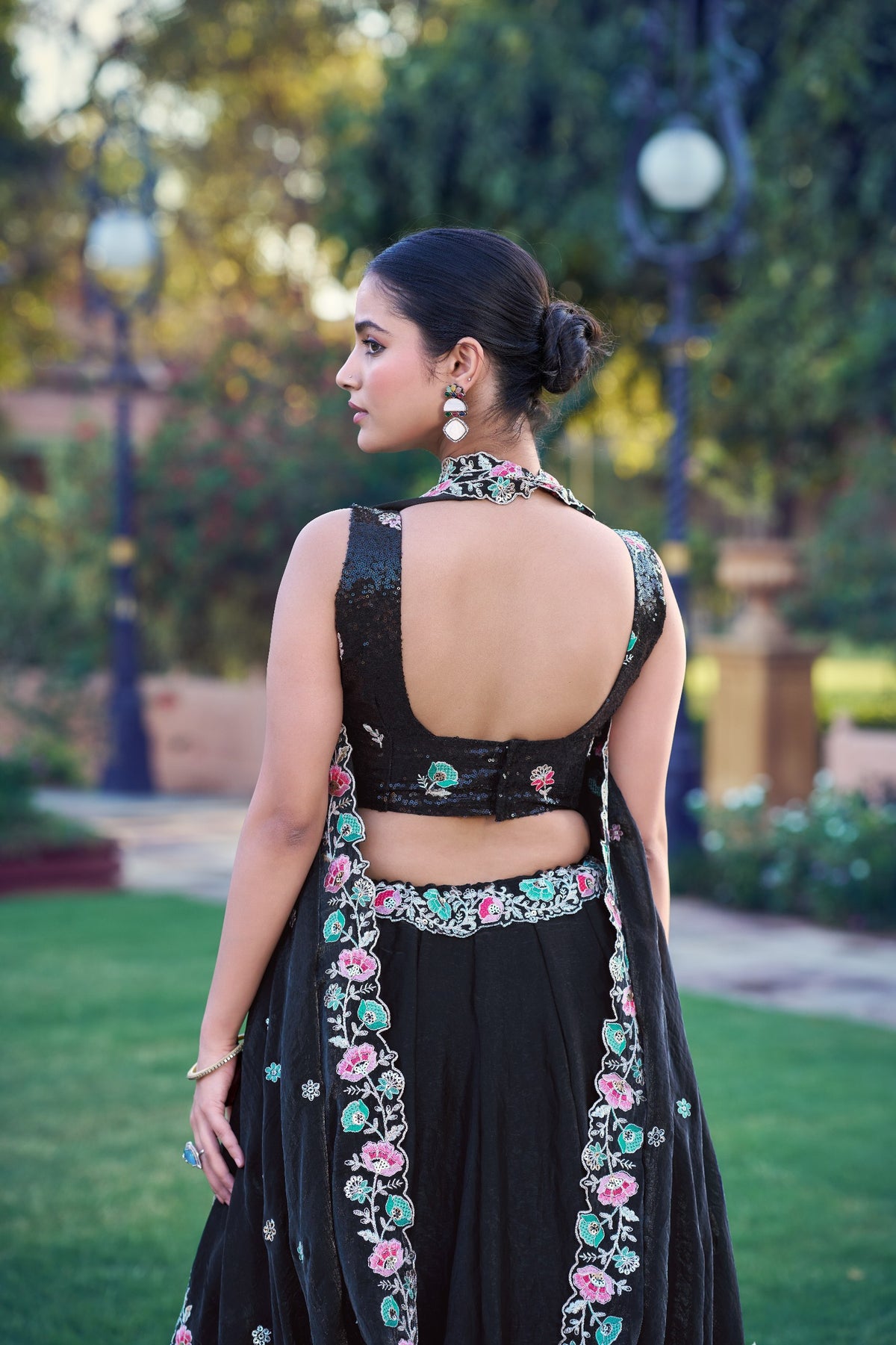Black Floral Embroidered Frendy Silk Lehenga Choli Set